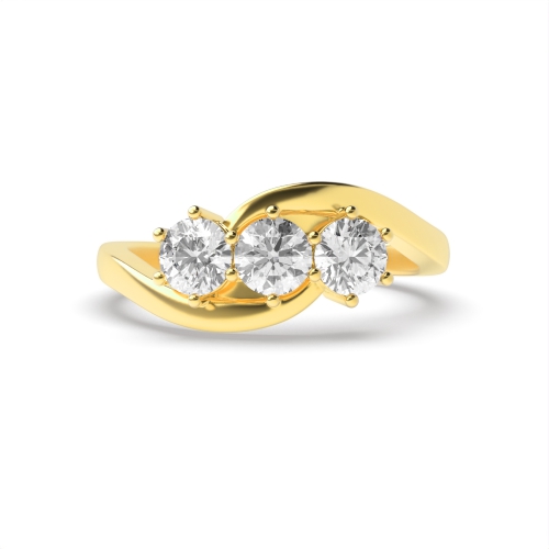 6 Prong Round Yellow Gold Twist Three Stone Engagement Ring