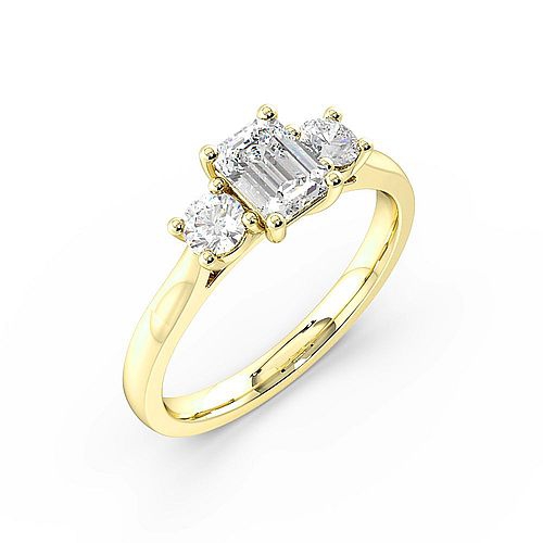 4 Prong Set Emerald Trilogy Diamond Ring in Rose / Yellow / White Gold
