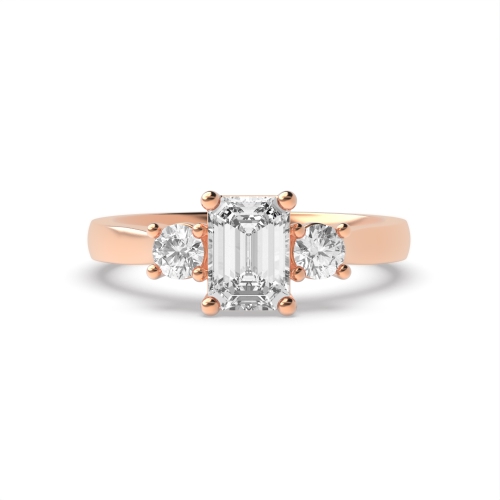 4 Prong Emerald Rose Gold With round Trilogy Engagement Rings