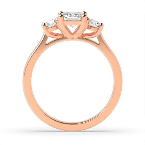 4 Prong Emerald Rose Gold With round Trilogy Engagement Rings