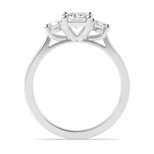 4 Prong Emerald With round Naturally Mined Diamond Trilogy Engagement Rings