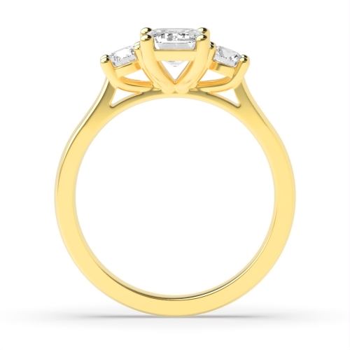 4 Prong Emerald Yellow Gold With round Trilogy Engagement Rings