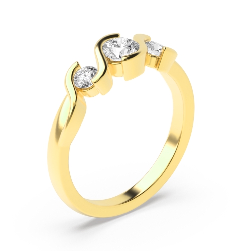 Round Trilogy Diamond Rings Semi Bezel Setting in Rose / White Gold