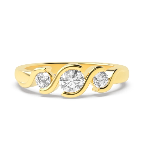 Bezel Setting Round Yellow Gold Three Stone Diamond Ring