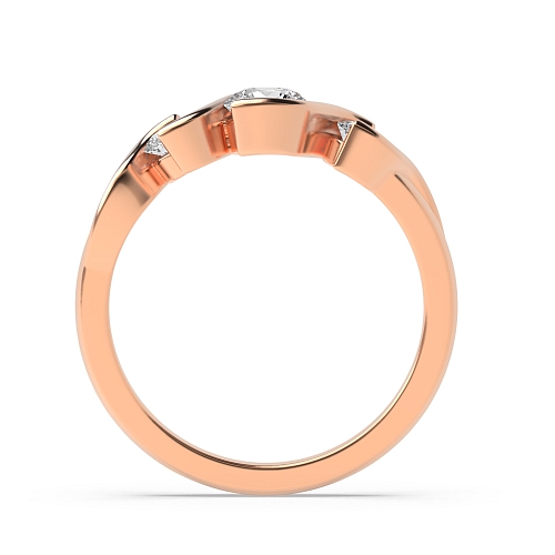 Bezel Setting Round Rose Gold Ribbon Styled Trilogy Engagement Rings
