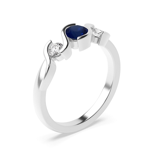 Round Ribbon Styled Blue Sapphire Engagement Rings