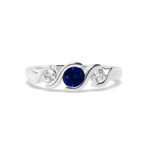 Round Ribbon Styled Blue Sapphire Engagement Rings