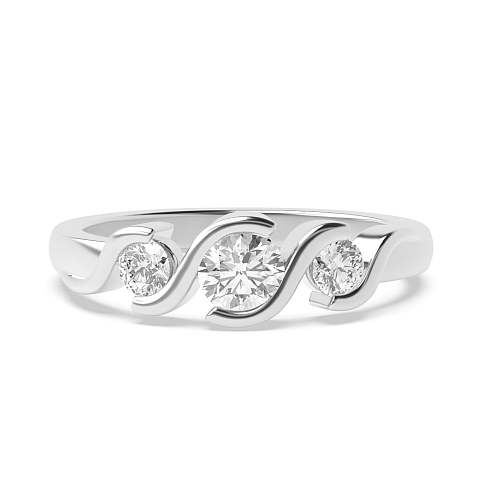 Bezel Setting Round Ribbon Styled Trilogy Engagement Rings