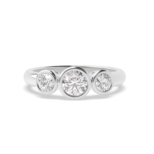 Bezel Setting Round White Gold Three Stone Engagement Ring