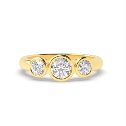 Bezel Setting Round Yellow Gold Three Stone Engagement Ring