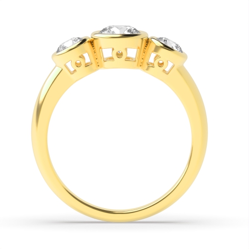 Bezel Setting Round Yellow Gold Three Stone Engagement Ring