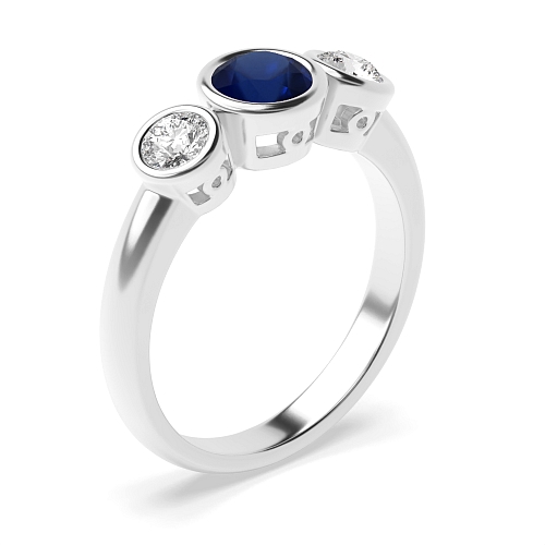 Round Trinity Blue Sapphire Engagement Rings