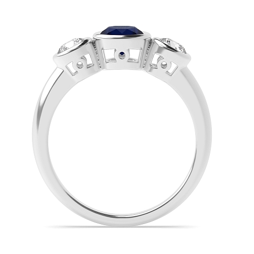 Round Trinity Blue Sapphire Engagement Rings