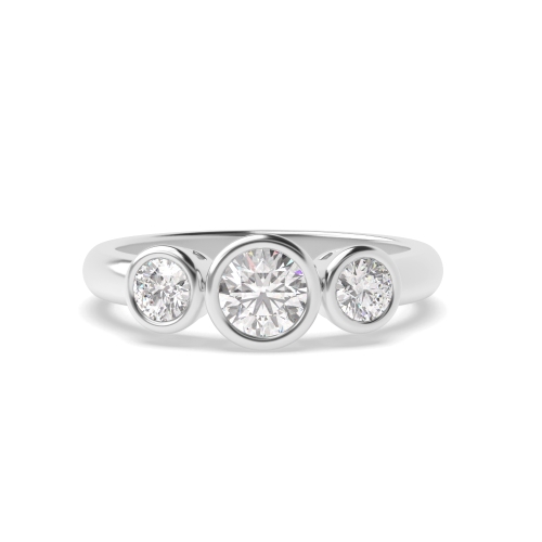 Bezel Setting Round Platinum Trinity Three Stone Engagement Ring