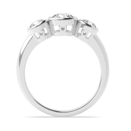 Bezel Setting Round Platinum Trinity Three Stone Engagement Ring