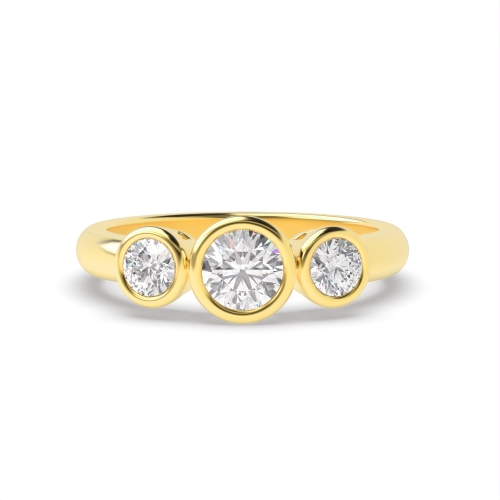 Bezel Setting Round Yellow Gold Trinity Three Stone Engagement Ring