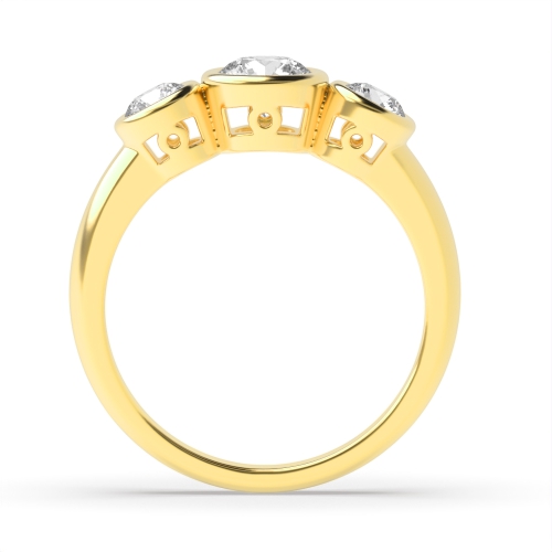 Bezel Setting Round Yellow Gold Trinity Three Stone Engagement Ring