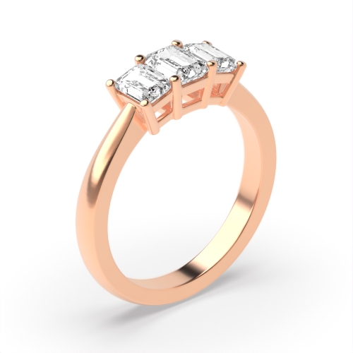 4 Prong Emerald Rose Gold Basket setting Trilogy Engagement Rings