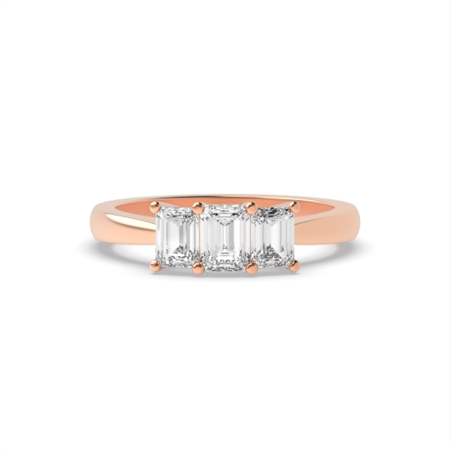 4 Prong Emerald Rose Gold Basket setting Trilogy Engagement Rings