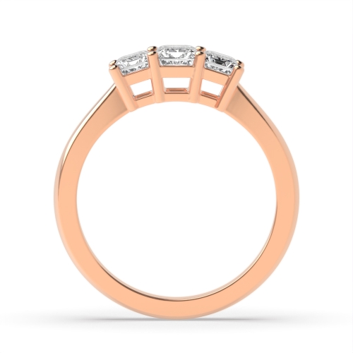 4 Prong Emerald Rose Gold Basket setting Trilogy Engagement Rings