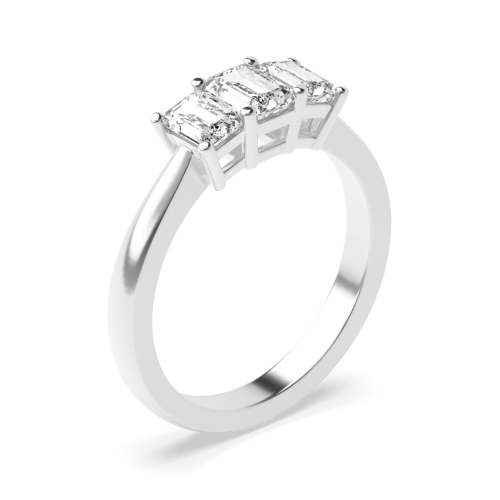 4 Prong Emerald Basket setting Naturally Mined Diamond Trilogy Engagement Rings