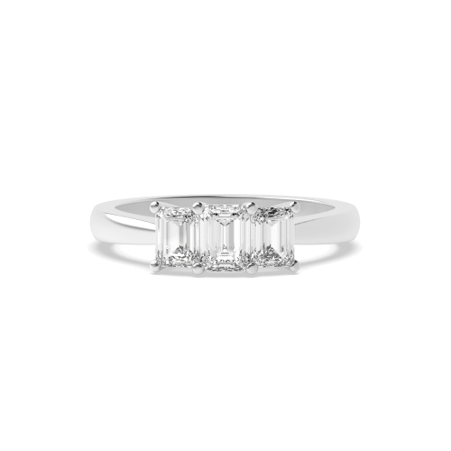 4 Prong Emerald Basket setting Naturally Mined Diamond Trilogy Engagement Rings