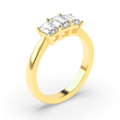 4 Prong Emerald Yellow Gold Basket setting Trilogy Engagement Rings
