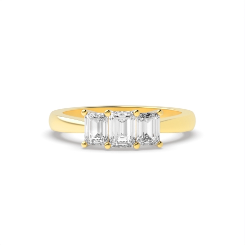 4 Prong Emerald Yellow Gold Basket setting Trilogy Engagement Rings