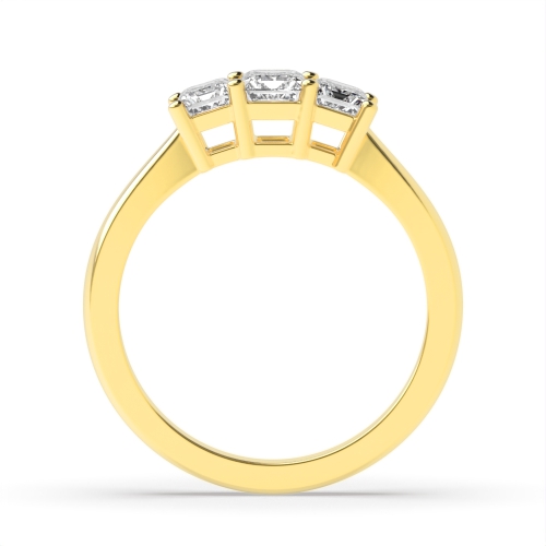 4 Prong Emerald Yellow Gold Basket setting Trilogy Engagement Rings
