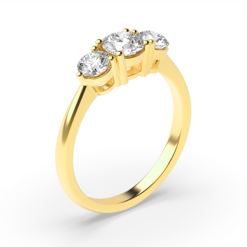 4 Prong Round Yellow Gold Three Stone Engagement Rings