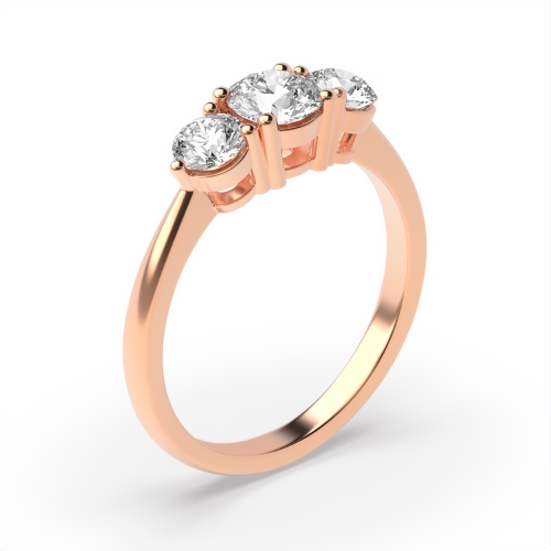 4 Prong Round Rose Gold Ending claws tappered shoulder Trilogy Engagement Rings