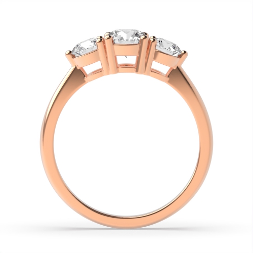4 Prong Round Rose Gold Ending claws tappered shoulder Trilogy Engagement Rings