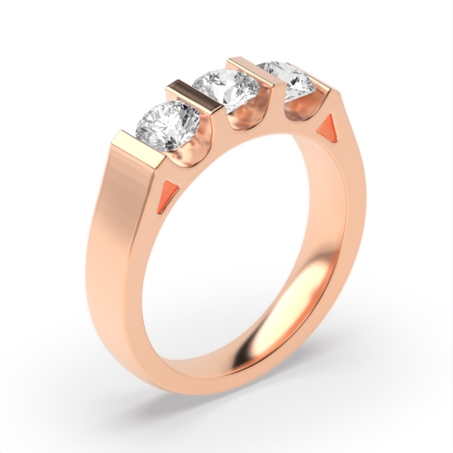 Channel Setting Round Rose Gold U shape Trilogy Engagement Rings