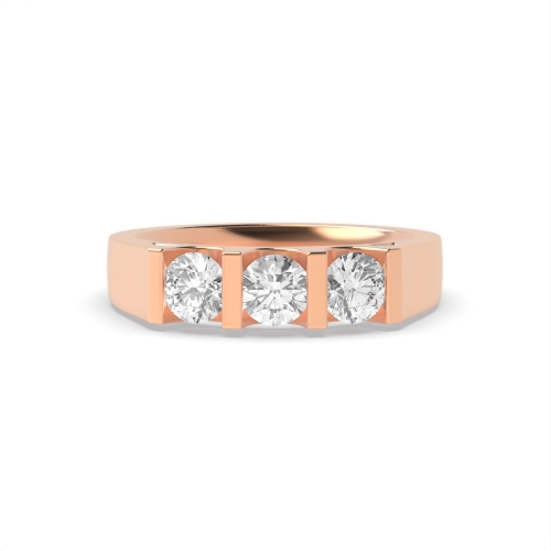 Channel Setting Round Rose Gold U shape Trilogy Engagement Rings