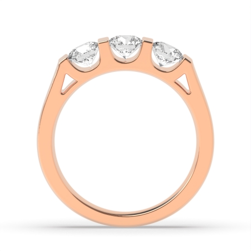 Channel Setting Round Rose Gold U shape Trilogy Engagement Rings