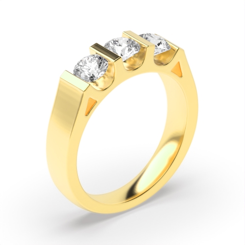 Channel Setting Round Yellow Gold U shape Engagement Rings