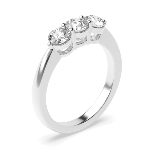 4 Prong Round White Gold Three Stone Engagement Rings