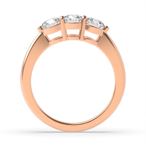 4 Prong Round Rose Gold Ending claws equal size Trilogy Engagement Rings