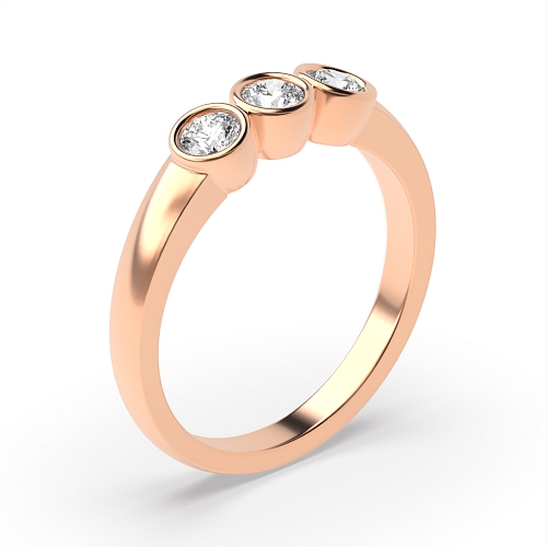 Bezel Setting Round Rose Gold Rub over Trilogy Engagement Rings
