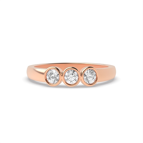 Bezel Setting Round Rose Gold Rub over Trilogy Engagement Rings