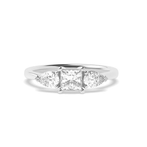 4 Prong Princess with pear on middle Three Stone Engagement Ring