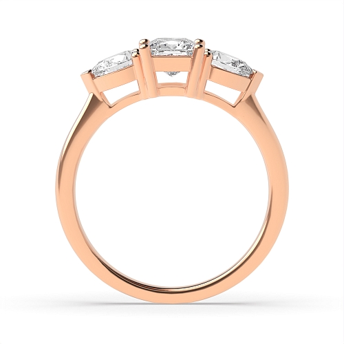 4 Prong Princess Rose Gold With pear on side Trilogy Engagement Rings