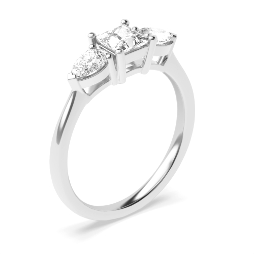 4 Prong Princess with pear on middle Three Stone Diamond Ring