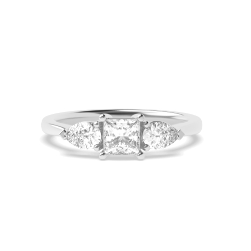 4 Prong Princess with pear on middle Three Stone Diamond Ring