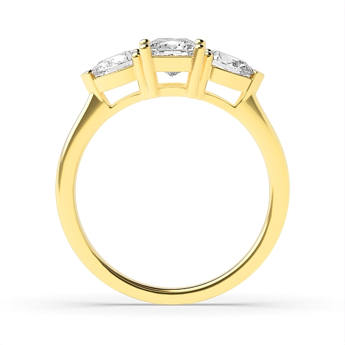 4 Prong Princess Yellow Gold With pear on side Engagement Rings