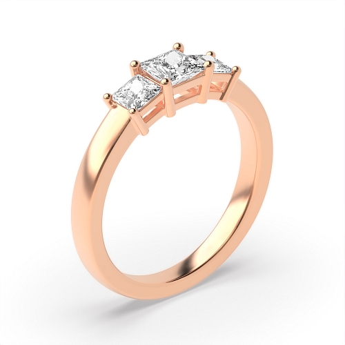 4 Prong Princess Rose Gold Basket setting Trilogy Engagement Rings