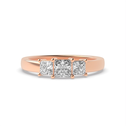 4 Prong Princess Rose Gold Basket setting Trilogy Engagement Rings