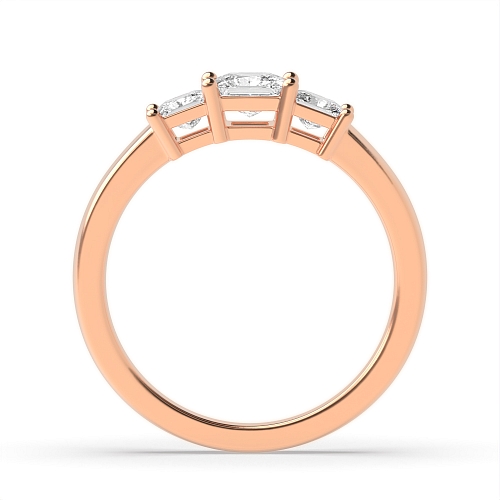 4 Prong Princess Rose Gold Basket setting Trilogy Engagement Rings