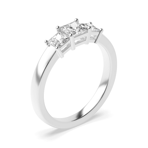 4 Prong Princess Basket setting Naturally Mined Diamond Trilogy Engagement Rings