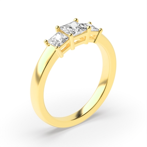 4 Prong Princess Yellow Gold Basket setting Trilogy Engagement Rings